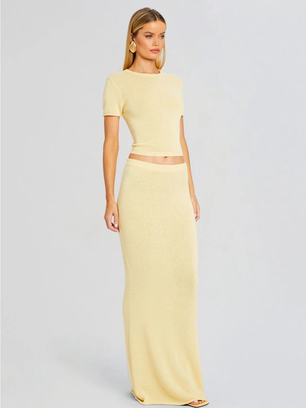 SER.O.YA Clare knit yellow tee and kora knit midi skirt set